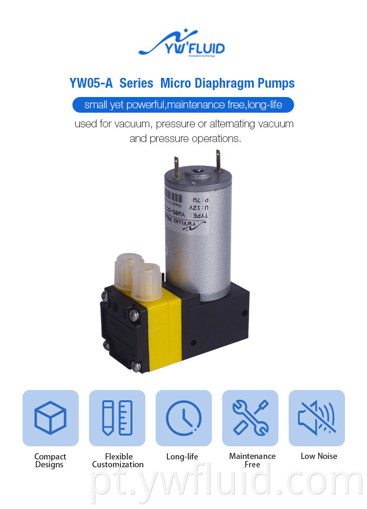 YWfluid 12V 24V micro bomba de diafragma para inflável Com a taxa de fluxo de ar de 3 L / min utilizado para embalagem de vácuo